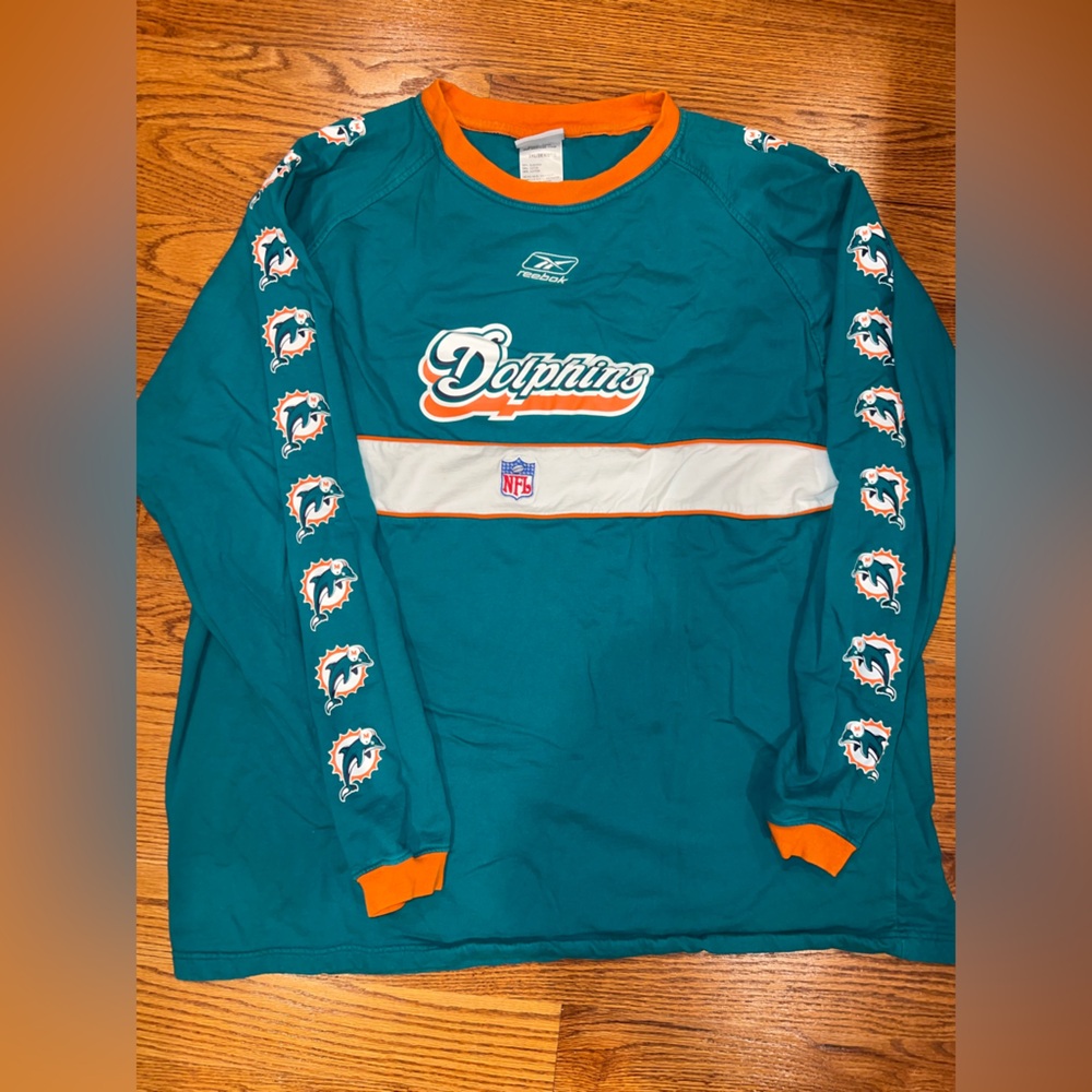 Reebok Teal and Orange Dolphins Long Sleeve Shirt